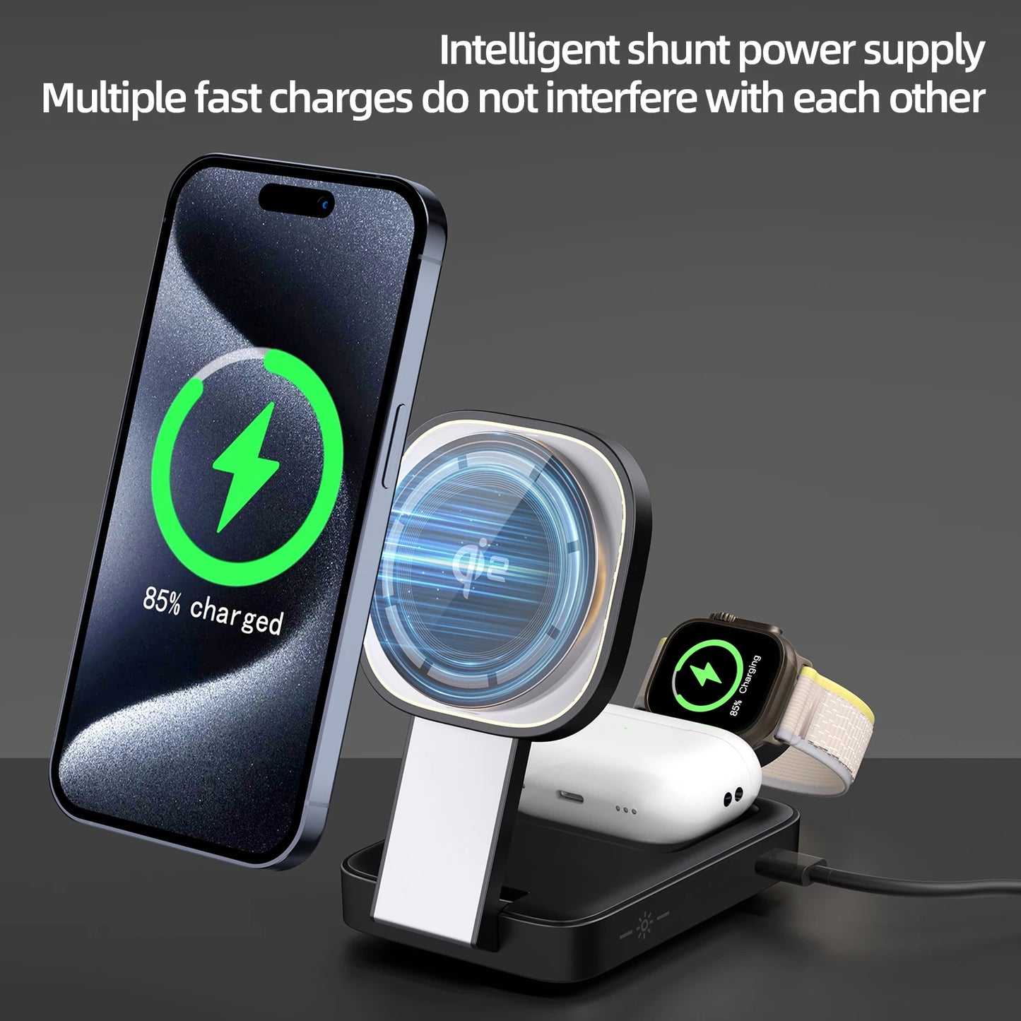 Foldable Magnetic Wireless Charging Station | 15W Fast Charge for iPhone 16 Pro, Samsung, Watch & AirPods