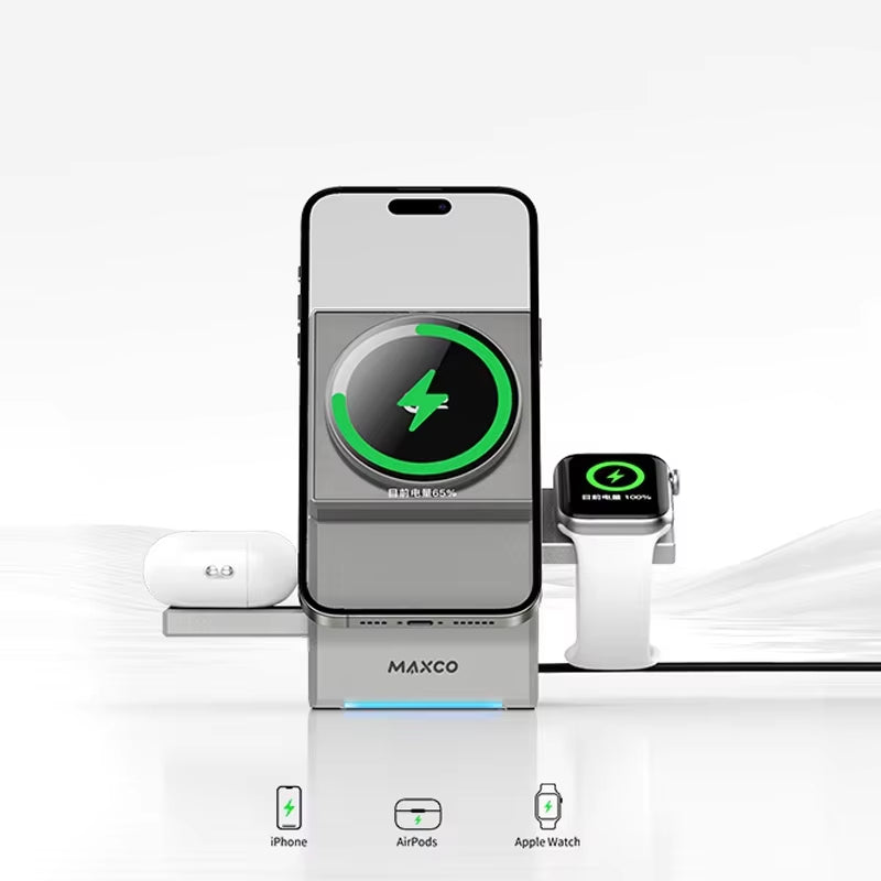 Auto-Rotating 3-in-1 Wireless Charger Dock | iPhone, AirPods, iWatch | Fast Charge