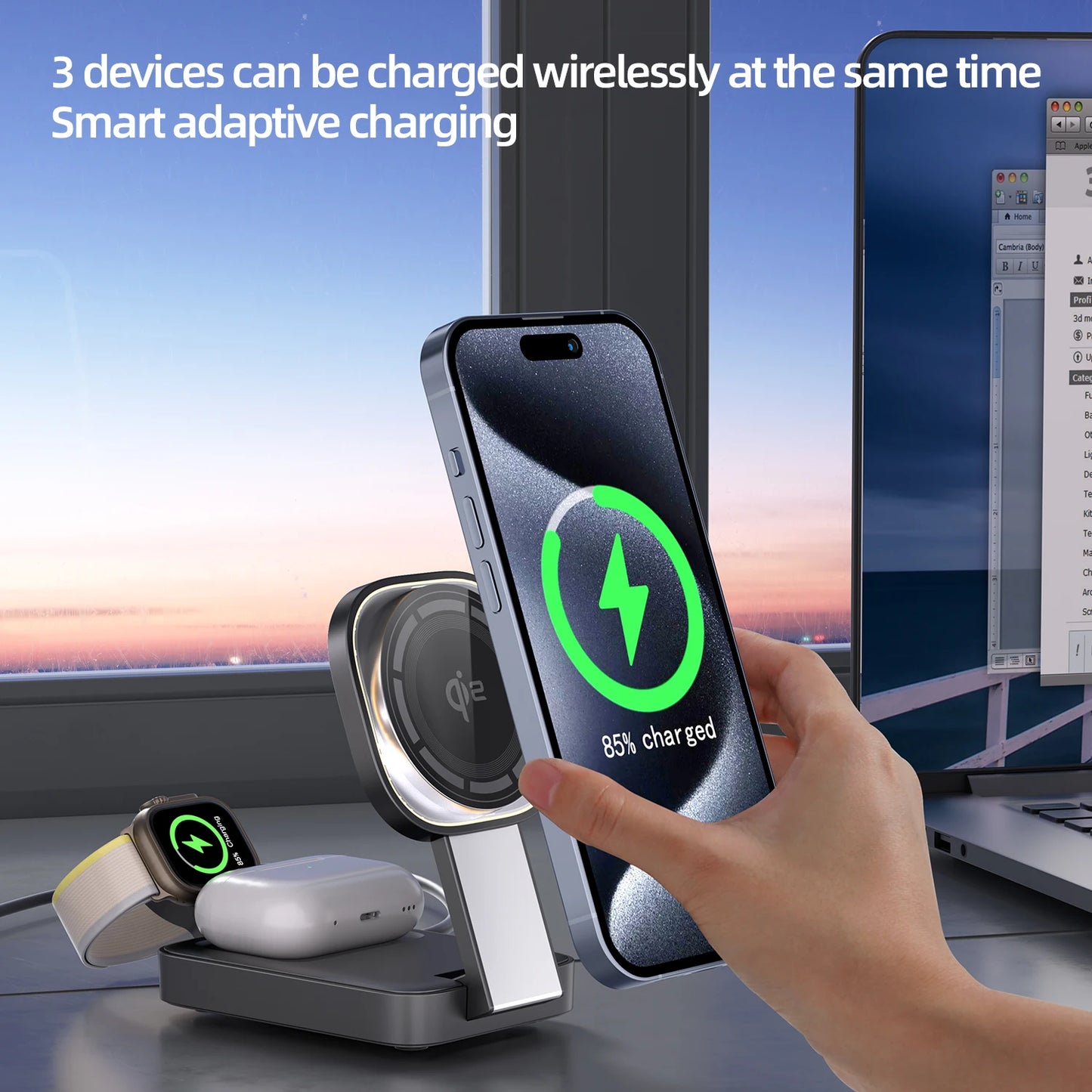 Foldable Magnetic Wireless Charging Station | 15W Fast Charge for iPhone 16 Pro, Samsung, Watch & AirPods