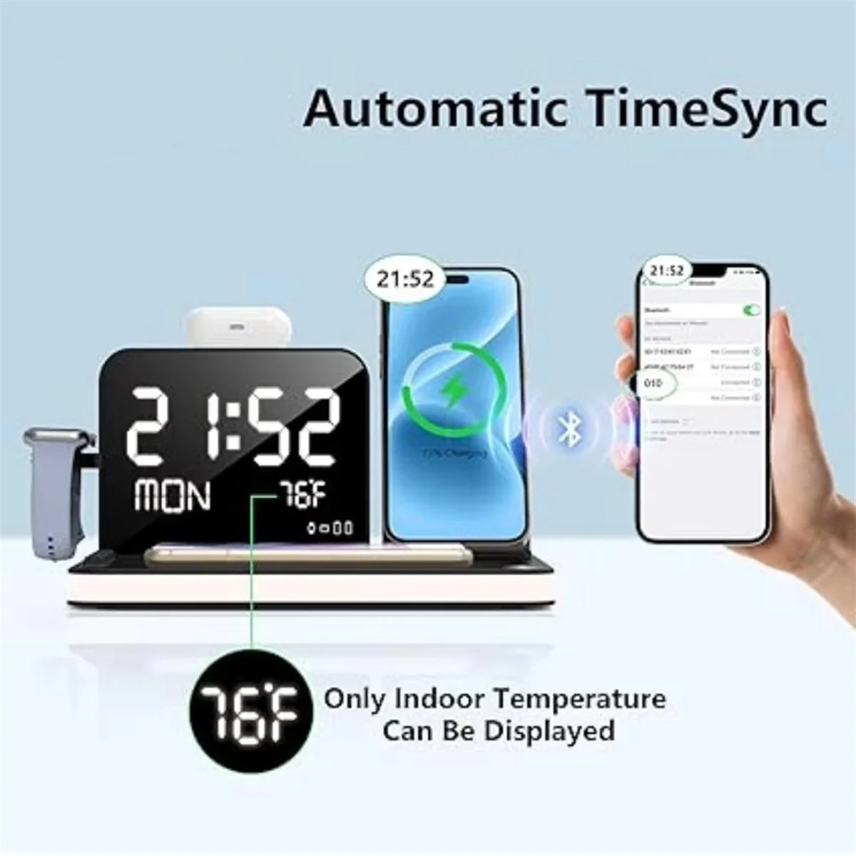 NEW Wireless Charging Station 7 in 1 Fast Charger Stand with Clock Night Lights for Watches Smartphones