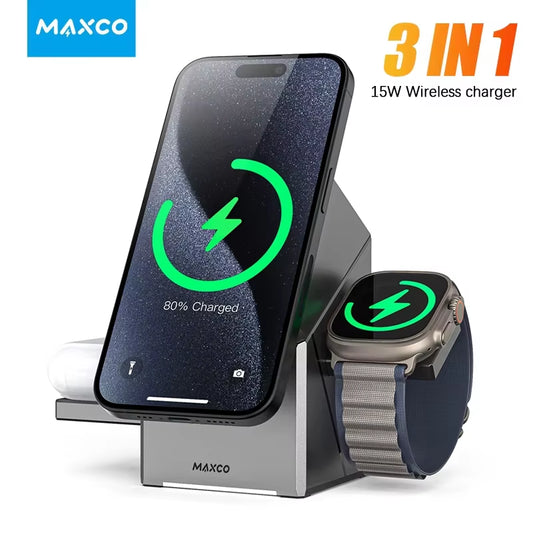 Auto-Rotating 3-in-1 Wireless Charger Dock | iPhone, AirPods, iWatch | Fast Charge