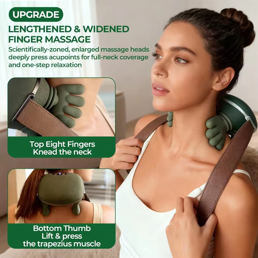 Wireless Neck & Shoulder Massager with Heat: 4D Deep Tissue Kneading for Pain Relief, Ergonomic Simulating Human Hand Design