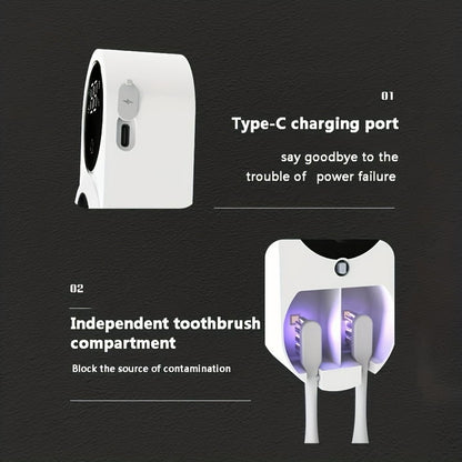 Toothbrush Cleaner & Toothbrush Holder, Cleaning and Air Drying, LED Smart Screen, Rechargeable Wall Mount Toothbrush Holder Fo