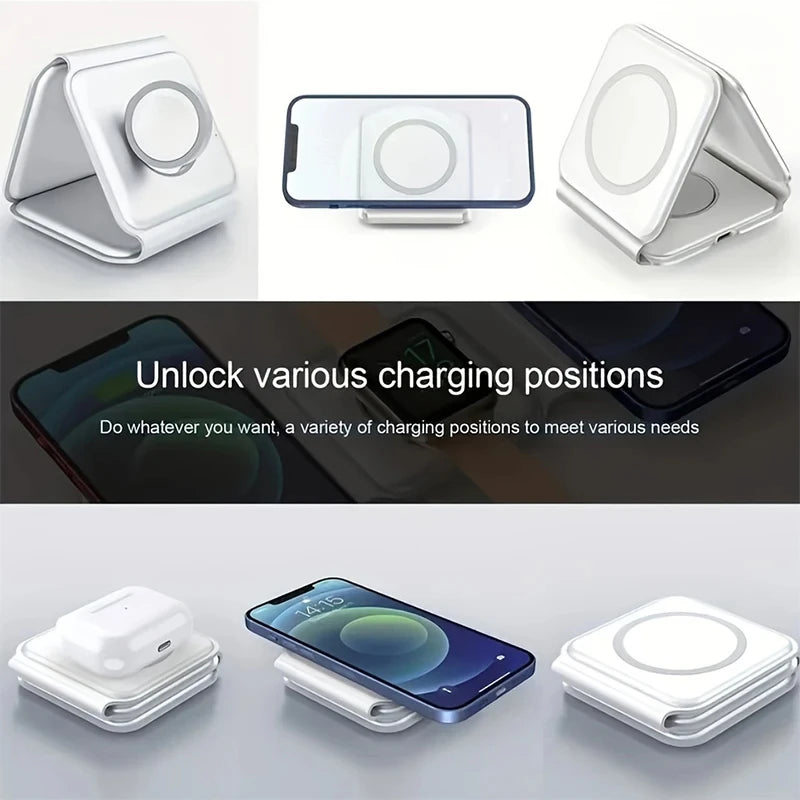 Foldable Fast Wireless Charging Station for iPhone, Apple Watch & AirPods