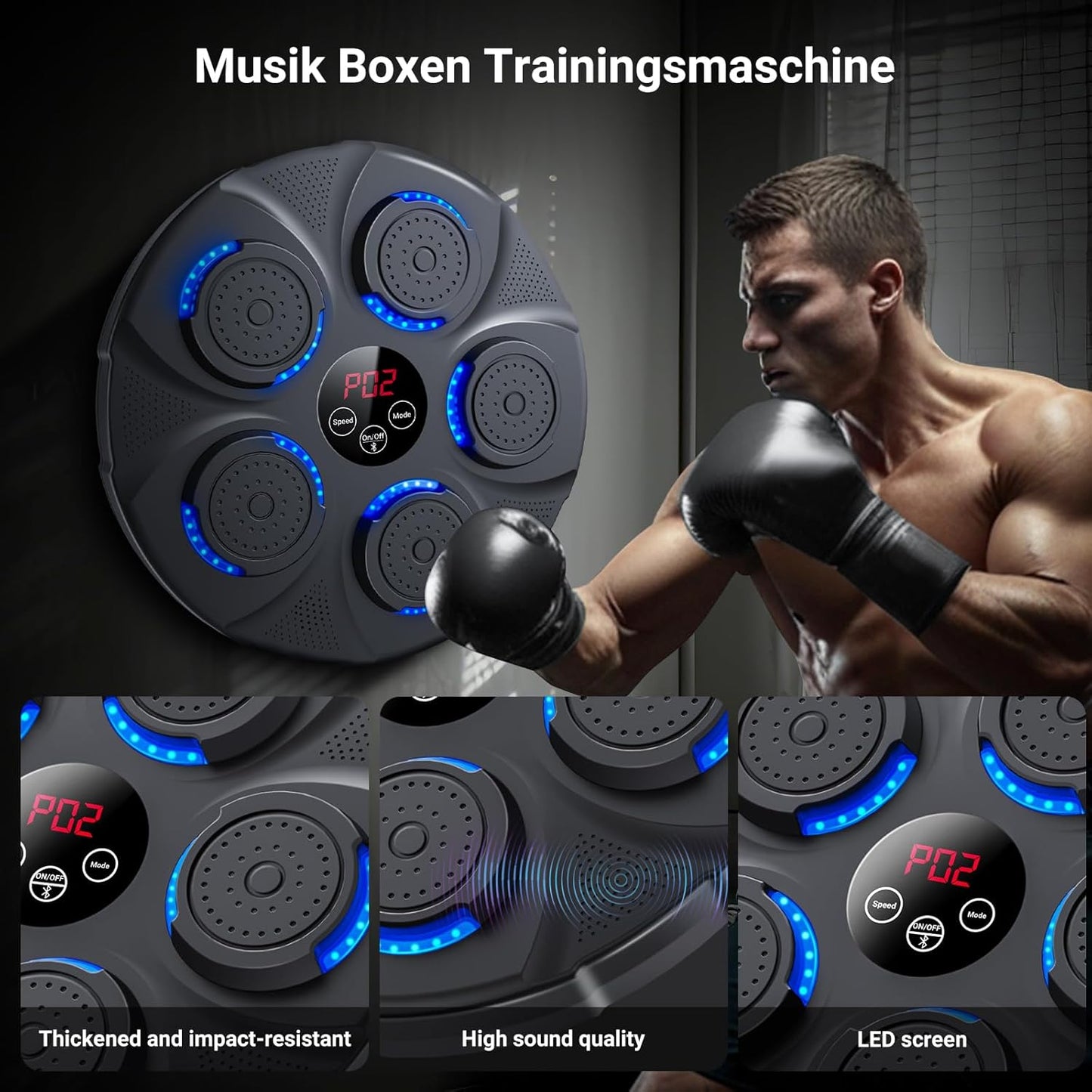 Smart Music Boxing Trainer for Home Gym | Interactive Wall-Mounted Punching Machine to Improve Coordination (Includes Gloves)