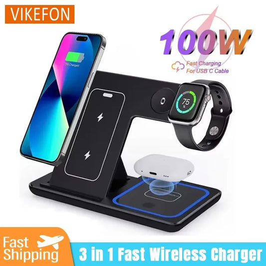 Foldable 3-in-1 Wireless Charging Station | iPhone, Watch, AirPods