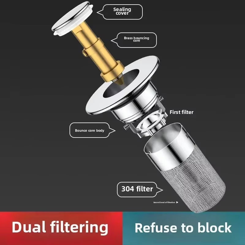 Universal Anti-Clog Pop-Up Drain Stopper – Stainless Steel Hair Catcher & Odor Filter for Bathroom & Kitchen Sink