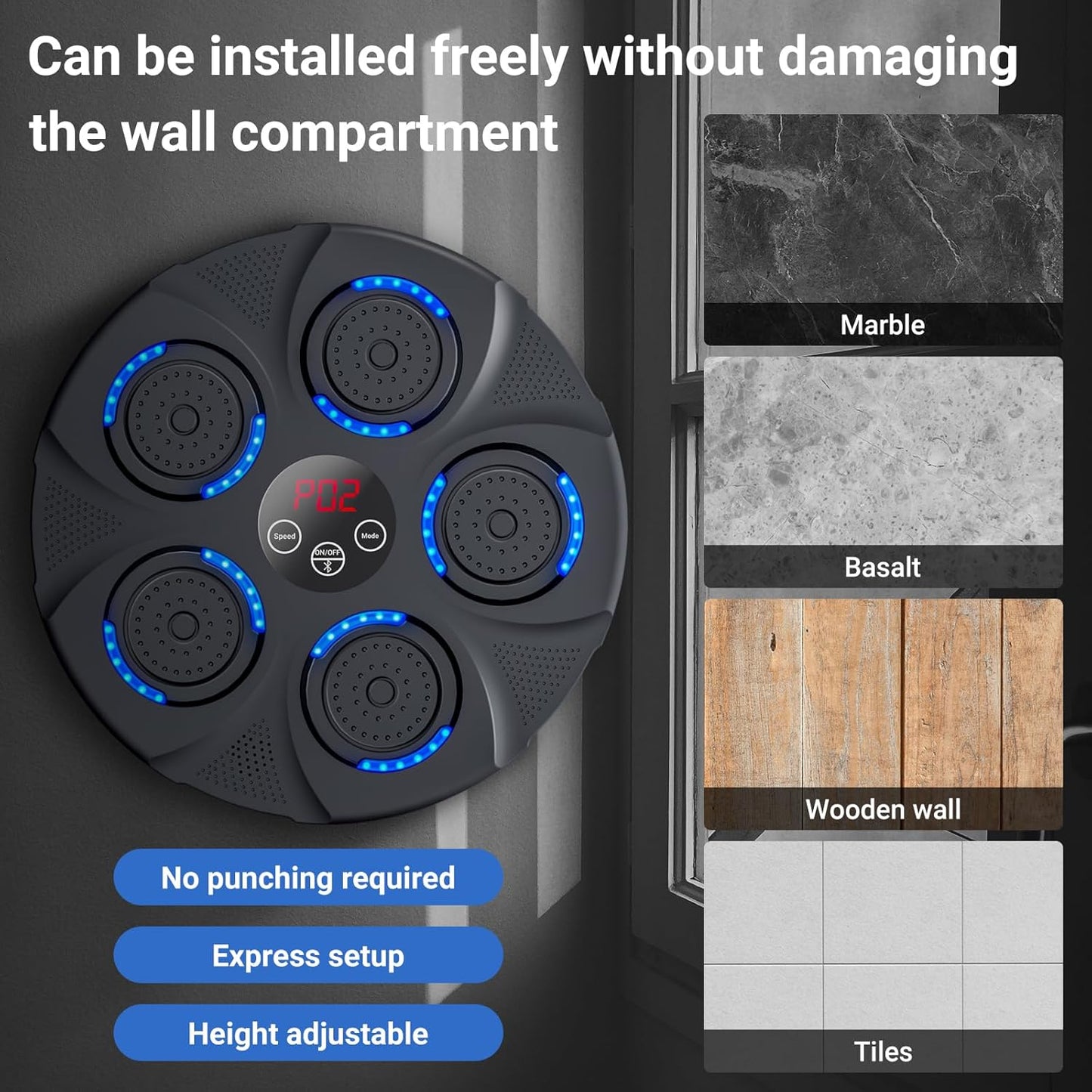 Smart Music Boxing Trainer for Home Gym | Interactive Wall-Mounted Punching Machine to Improve Coordination (Includes Gloves)