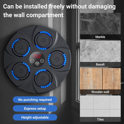 Smart Music Boxing Trainer for Home Gym | Interactive Wall-Mounted Punching Machine to Improve Coordination (Includes Gloves)