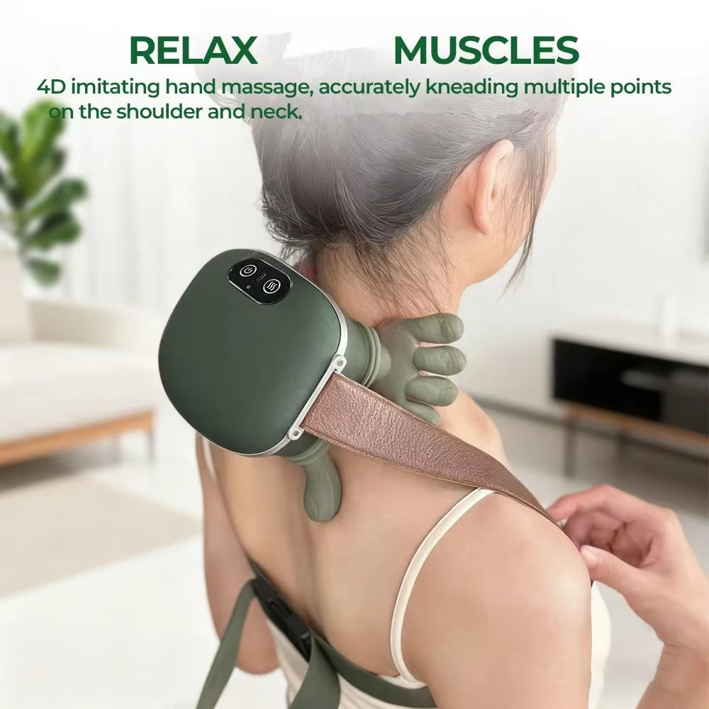 Wireless Neck & Shoulder Massager with Heat: 4D Deep Tissue Kneading for Pain Relief, Ergonomic Simulating Human Hand Design