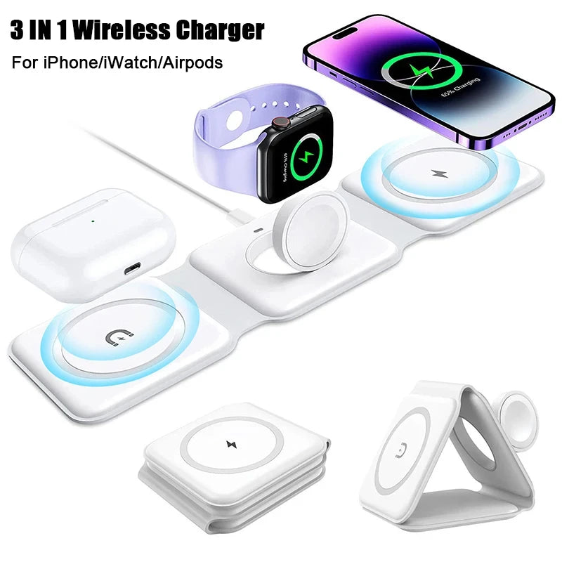 Foldable Fast Wireless Charging Station for iPhone, Apple Watch & AirPods