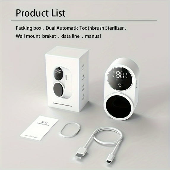 Toothbrush Cleaner & Toothbrush Holder, Cleaning and Air Drying, LED Smart Screen, Rechargeable Wall Mount Toothbrush Holder Fo