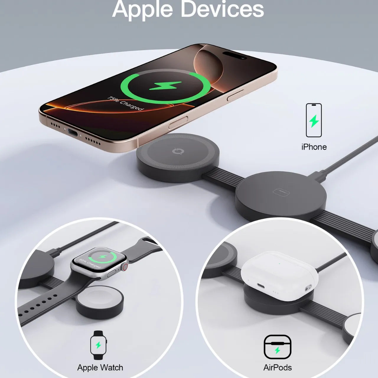 Foldable MagSafe 3-in-1 Wireless Charger for iPhone, Watch & AirPods