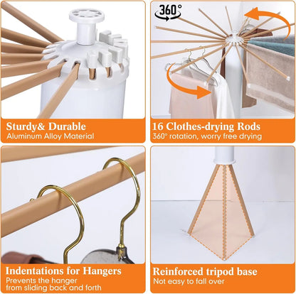 Portable Tripod Clothes Drying Rack - Foldable, Collapsible & Compact for Travel, Balcony & Small Spaces