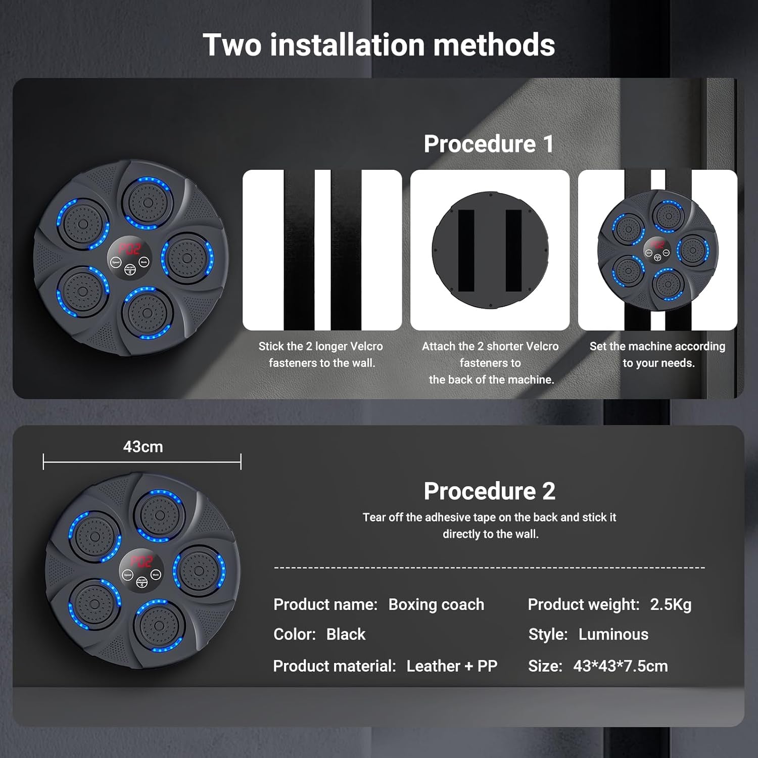 Smart Music Boxing Trainer for Home Gym | Interactive Wall-Mounted Punching Machine to Improve Coordination (Includes Gloves)