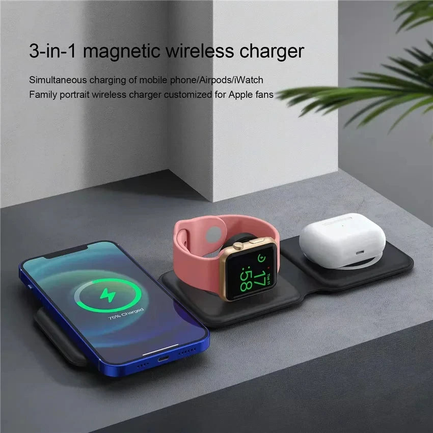 Foldable Fast Wireless Charging Station for iPhone, Apple Watch & AirPods