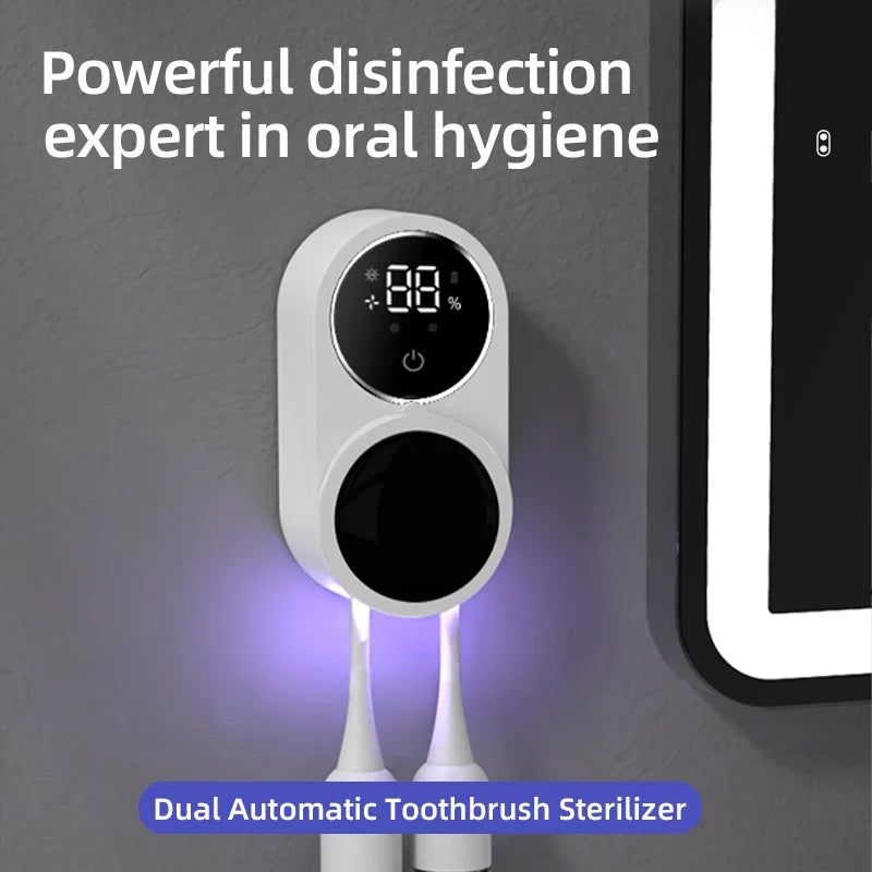 Toothbrush Cleaner & Toothbrush Holder, Cleaning and Air Drying, LED Smart Screen, Rechargeable Wall Mount Toothbrush Holder Fo